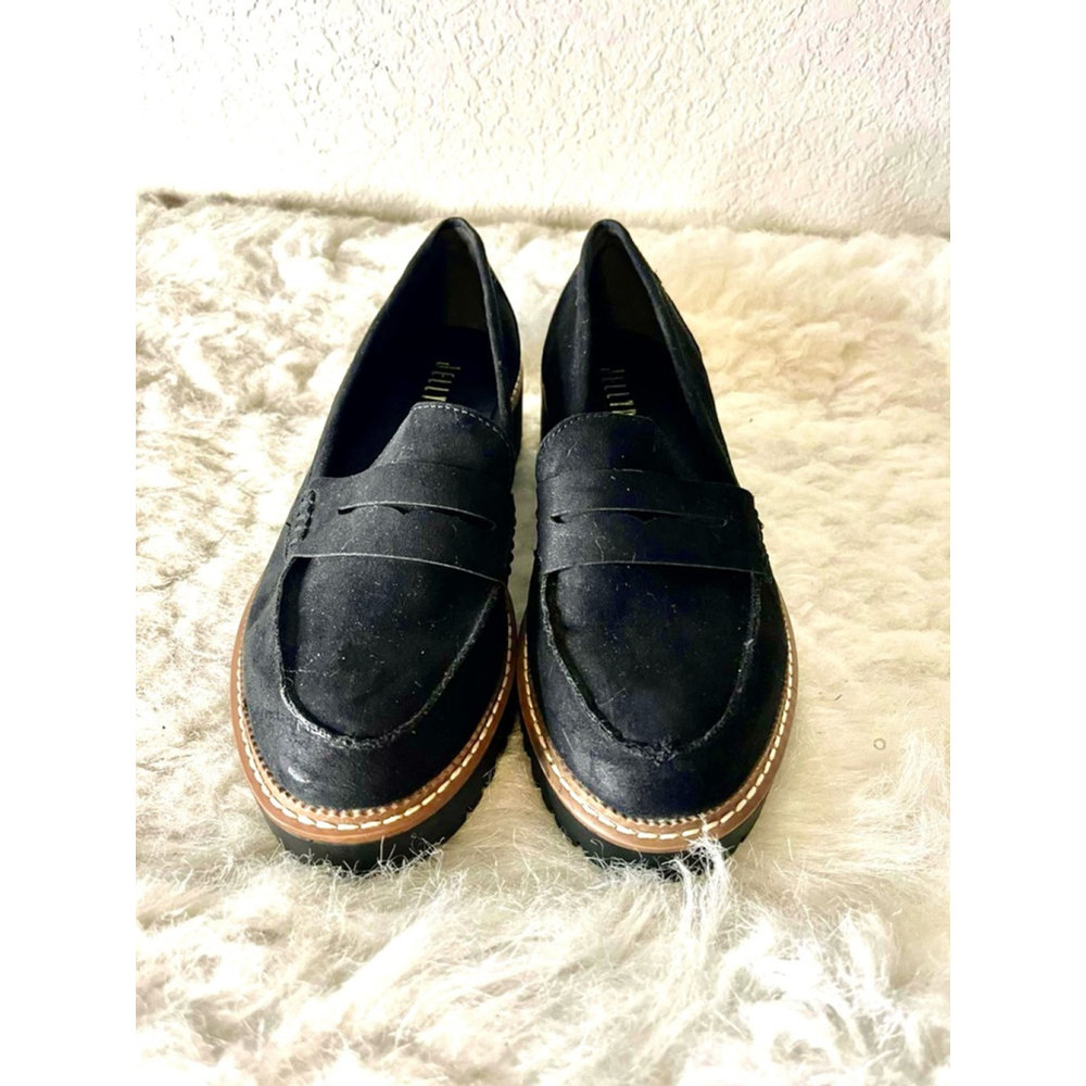 Jellypop Paris Chunky Platform Loafers Black Platform Faux Suede Women Size 8.5M